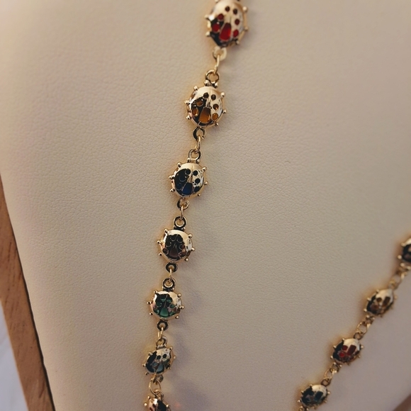 Pretty Bird 18K Yellow Gold Plated Ladybug Necklace with Multicolor Crystals - Picture 5 of 15